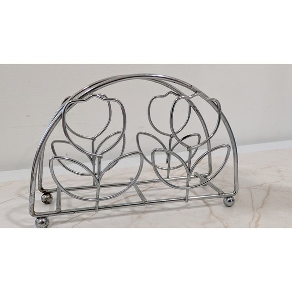 Unbranded Other - Vintage Chrome Tulip Napkin Holder Silver Wire Floral Mid Century Modern Decor